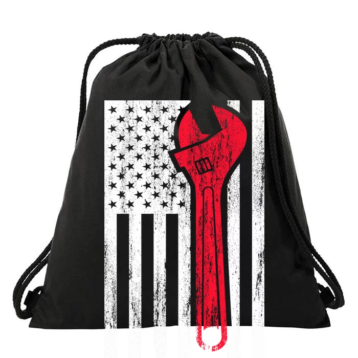 Mechanic USA American Flag Drawstring Bag