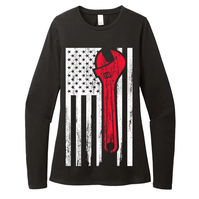 Mechanic USA American Flag Womens CVC Long Sleeve Shirt