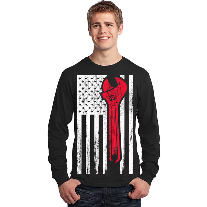 Mechanic USA American Flag Tall Long Sleeve T-Shirt