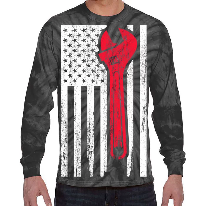 Mechanic USA American Flag Tie-Dye Long Sleeve Shirt