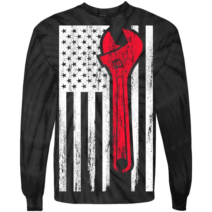 Mechanic USA American Flag Tie-Dye Long Sleeve Shirt