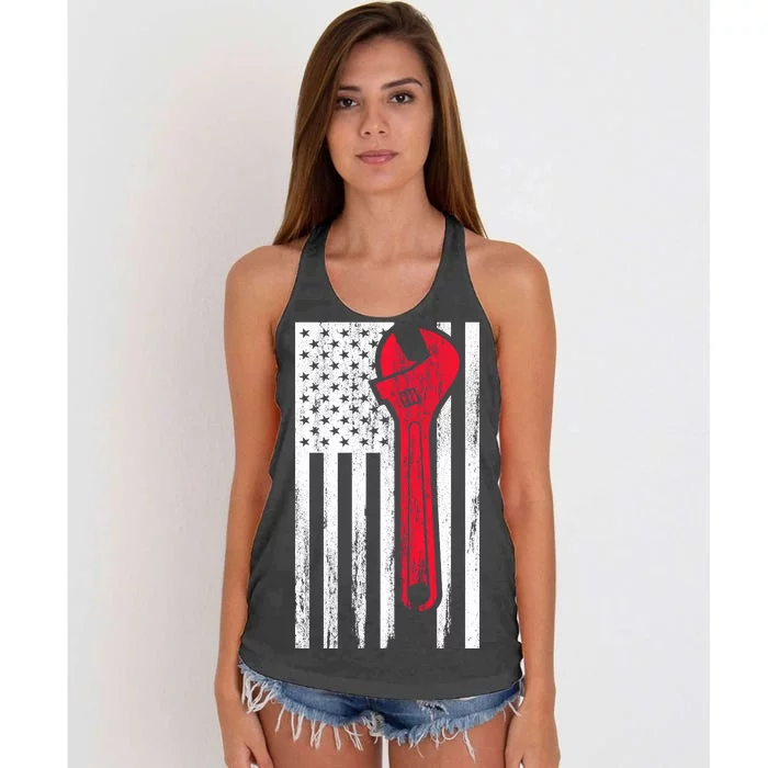 Mechanic USA American Flag Women's Knotted Racerback Tank