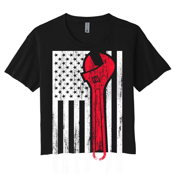 Mechanic USA American Flag Women's Crop Top Tee