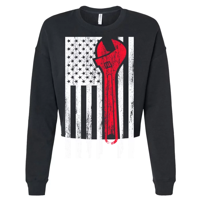 Mechanic USA American Flag Cropped Pullover Crew