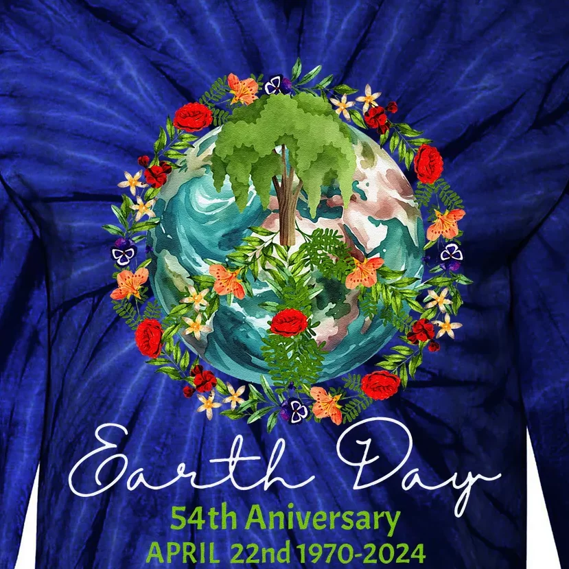 Mother Earth Day 54th Anniversary 1970 2024 Save Planet Tie-Dye Long Sleeve Shirt