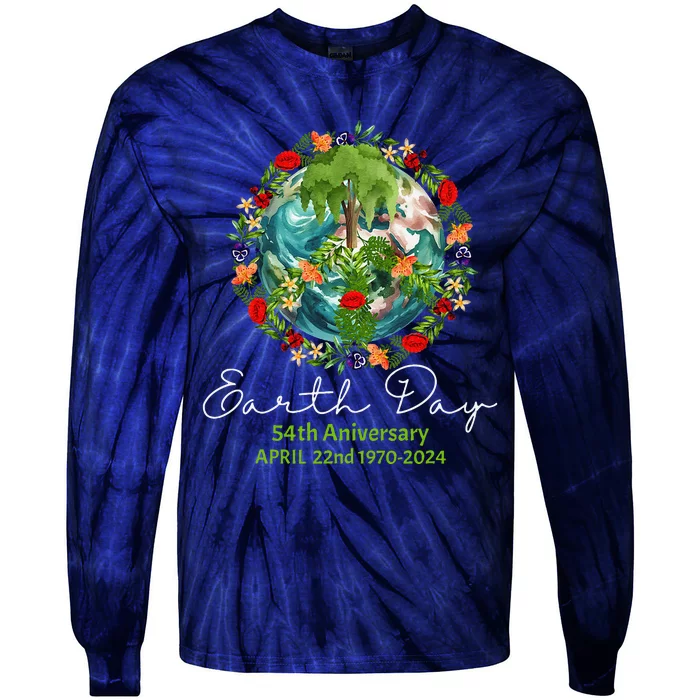 Mother Earth Day 54th Anniversary 1970 2024 Save Planet Tie-Dye Long Sleeve Shirt