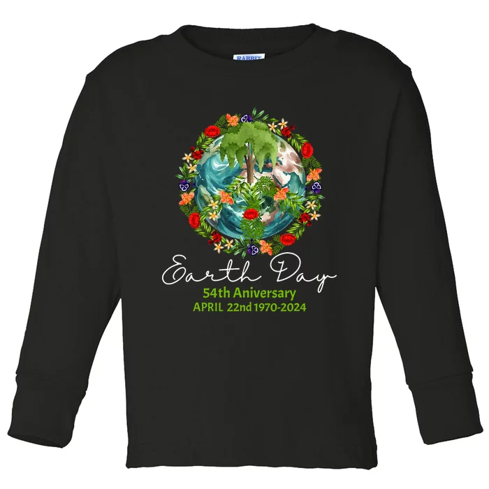 Mother Earth Day 54th Anniversary 1970 2024 Save Planet Toddler Long Sleeve Shirt