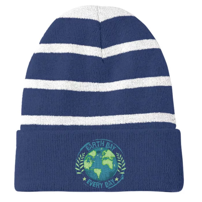 Make Every Day Earth Day Environmental Climate Awareness Striped Beanie with Solid Band