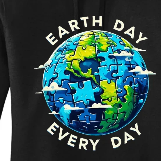 Make Every Day Earth Day Puzzle Planet Save Environment Women's Pullover Hoodie