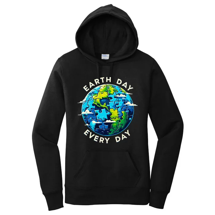 Make Every Day Earth Day Puzzle Planet Save Environment Women's Pullover Hoodie