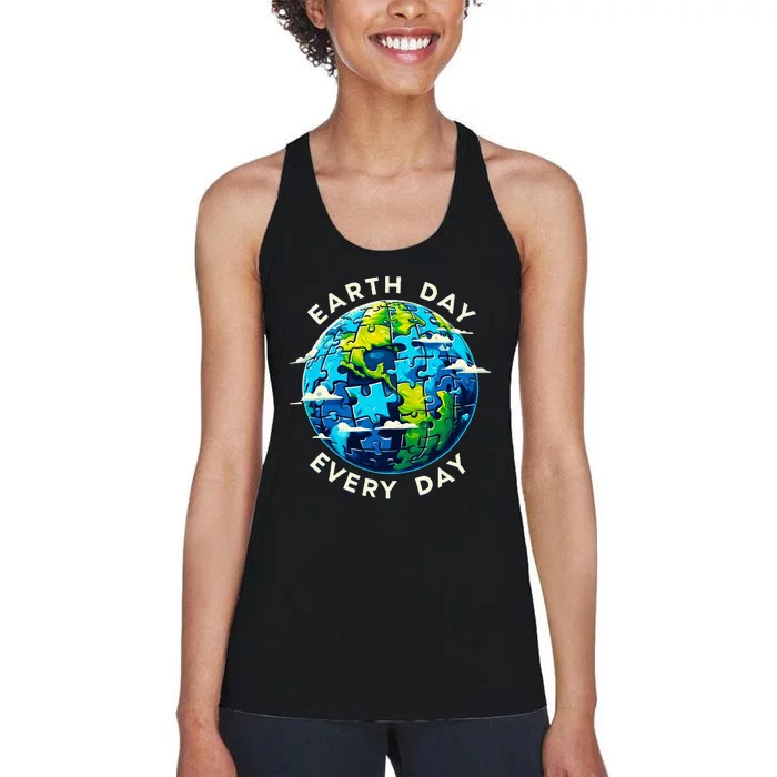 Make Every Day Earth Day Puzzle Planet Save Environment Women's Racerback Tank