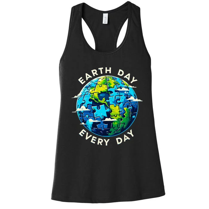 Make Every Day Earth Day Puzzle Planet Save Environment Women's Racerback Tank