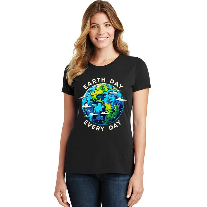 Make Every Day Earth Day Puzzle Planet Save Environment Women's T-Shirt