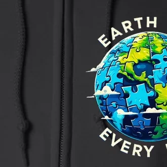 Make Every Day Earth Day Puzzle Planet Save Environment Full Zip Hoodie