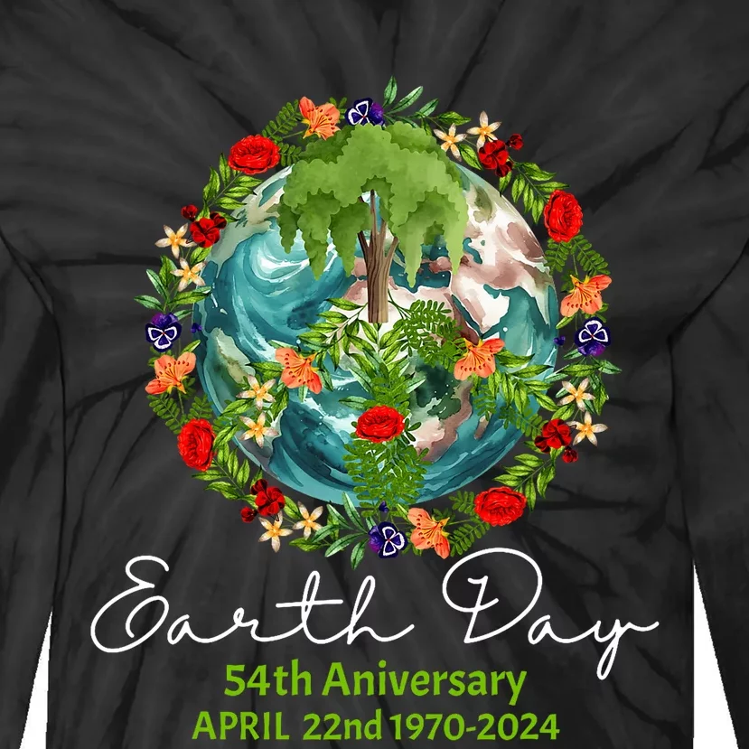 Mother Earth Day 54th Anniversary 1970 2024 Save Planet Tie-Dye Long Sleeve Shirt