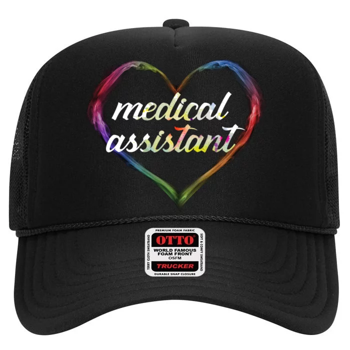 Medical Assistant Colorful Heart High Crown Mesh Trucker Hat