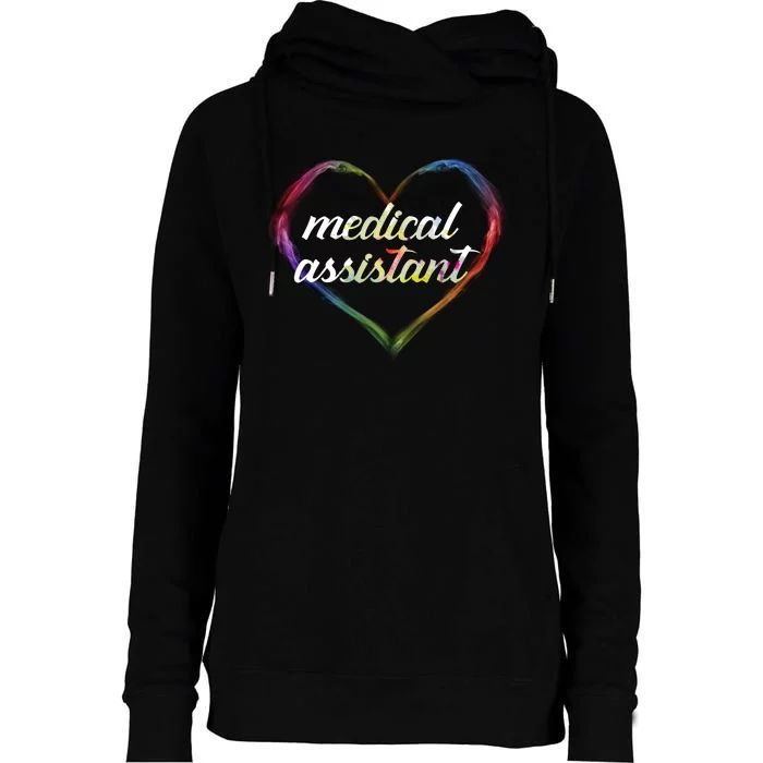 Medical Assistant Colorful Heart Womens Funnel Neck Pullover Hood