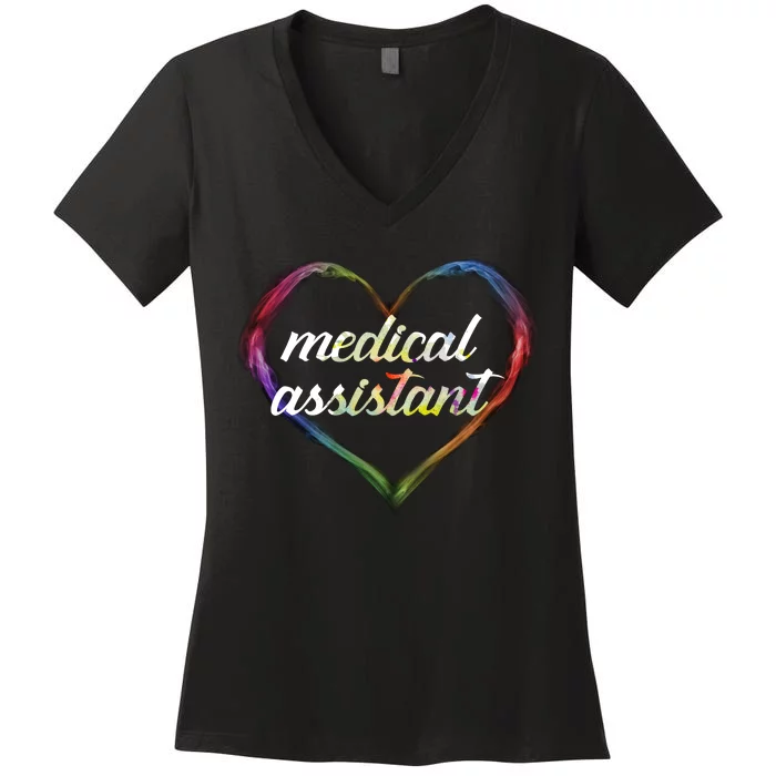 Medical Assistant Colorful Heart Women's V-Neck T-Shirt