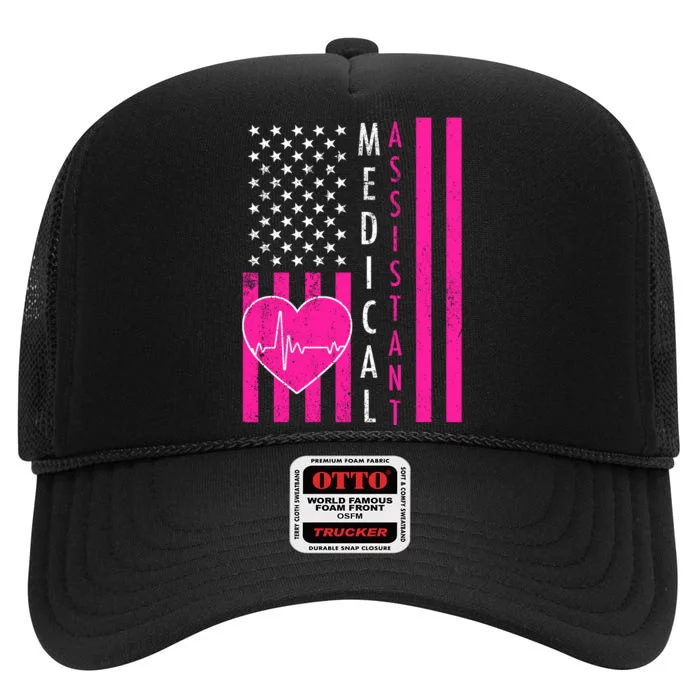 Medical Assistant USA Flag High Crown Mesh Trucker Hat