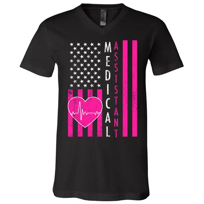 Medical Assistant USA Flag V-Neck T-Shirt