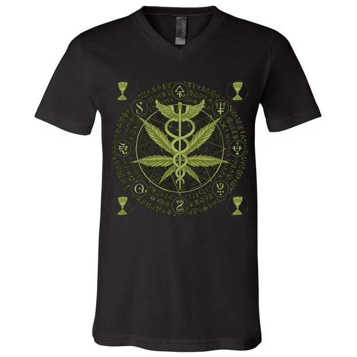 Medical Marijuana Alchemy Circle V-Neck T-Shirt