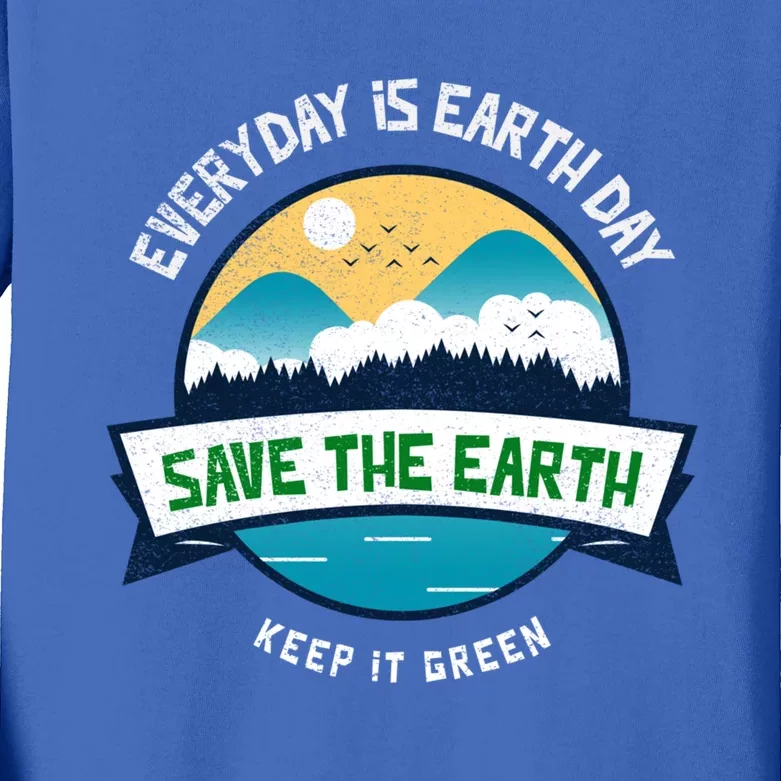 Make Everyday Earth Day Saving Mother Earth Landscape Design Gift Kids Long Sleeve Shirt