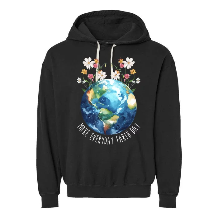 Make Everyday Earth Day Floral Globe Awareness Garment-Dyed Fleece Hoodie