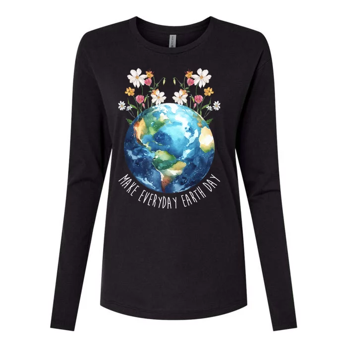 Make Everyday Earth Day Floral Globe Awareness Womens Cotton Relaxed Long Sleeve T-Shirt