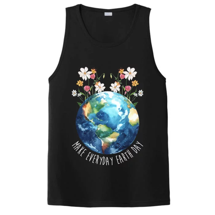 Make Everyday Earth Day Floral Globe Awareness Performance Tank