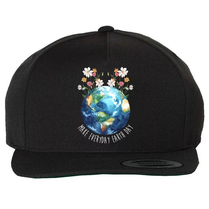 Make Everyday Earth Day Floral Globe Awareness Wool Snapback Cap