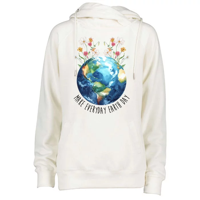 Make Everyday Earth Day Floral Globe Awareness Womens Funnel Neck Pullover Hood