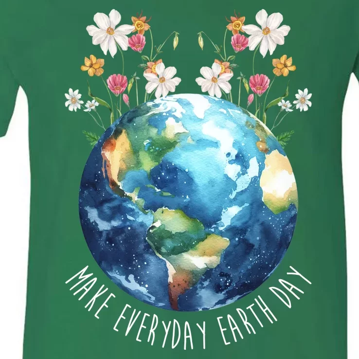 Make Everyday Earth Day Floral Globe Awareness V-Neck T-Shirt