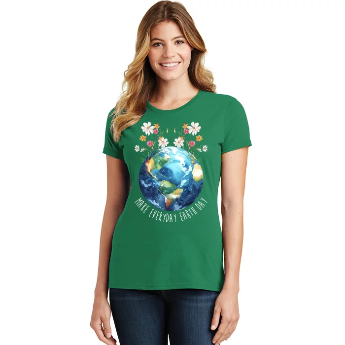 Make Everyday Earth Day Floral Globe Awareness Women's T-Shirt