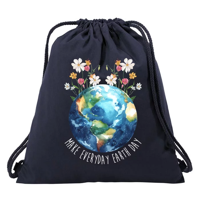 Make Everyday Earth Day Floral Globe Awareness Drawstring Bag