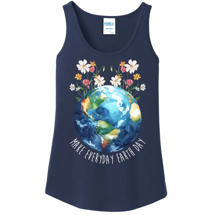 Make Everyday Earth Day Floral Globe Awareness Ladies Essential Tank