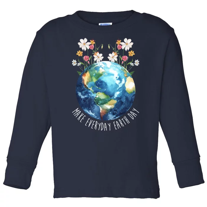 Make Everyday Earth Day Floral Globe Awareness Toddler Long Sleeve Shirt