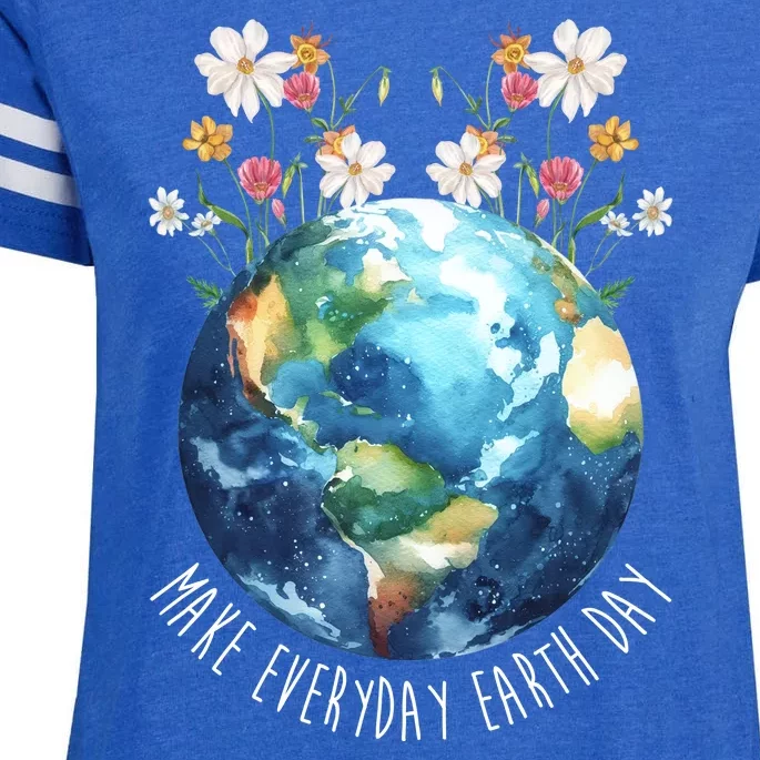 Make Everyday Earth Day Floral Globe Awareness Enza Ladies Jersey Football T-Shirt