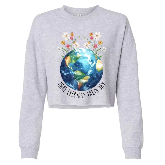 Make Everyday Earth Day Floral Globe Awareness Cropped Pullover Crew