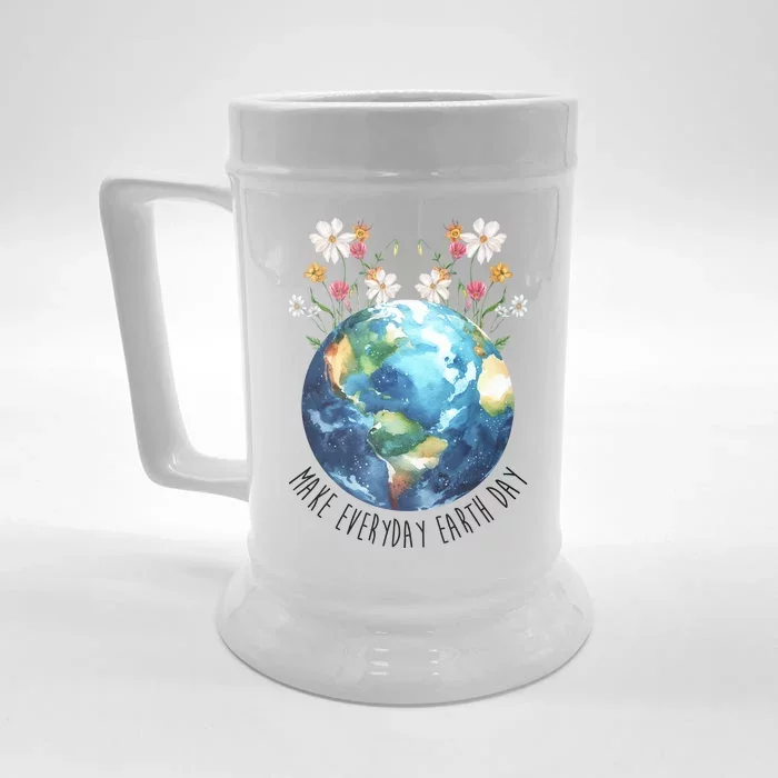 Make Everyday Earth Day Floral Globe Awareness Front & Back Beer Stein