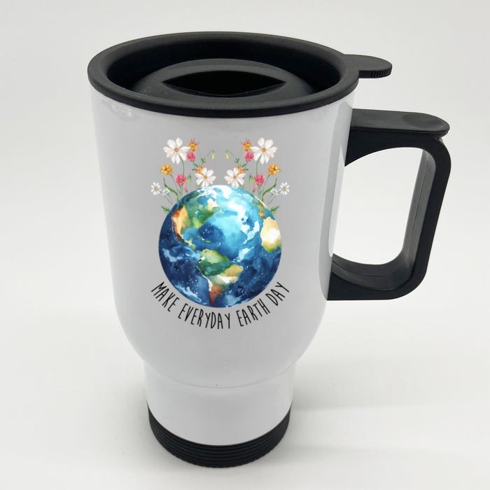 Make Everyday Earth Day Floral Globe Awareness Front & Back Stainless Steel Travel Mug