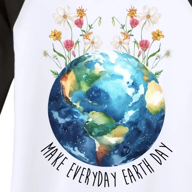 Make Everyday Earth Day Floral Globe Awareness Women's Tri-Blend 3/4-Sleeve Raglan Shirt