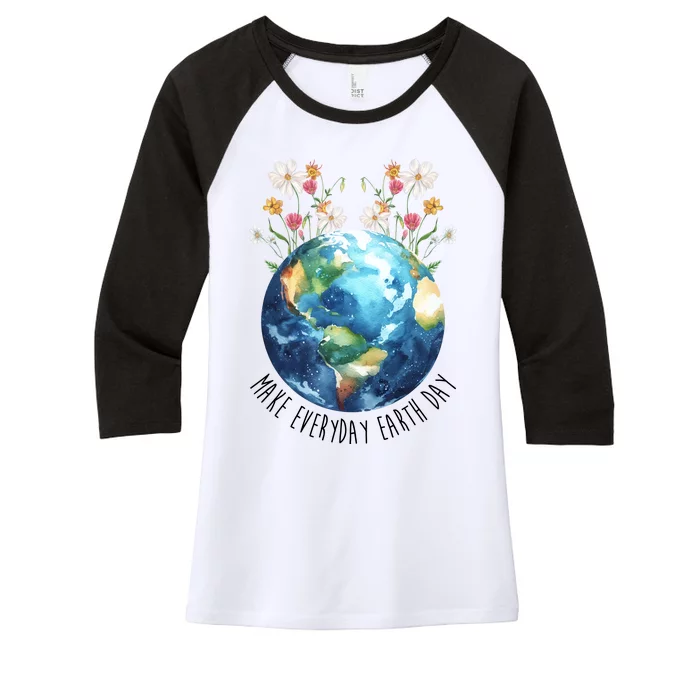 Make Everyday Earth Day Floral Globe Awareness Women's Tri-Blend 3/4-Sleeve Raglan Shirt