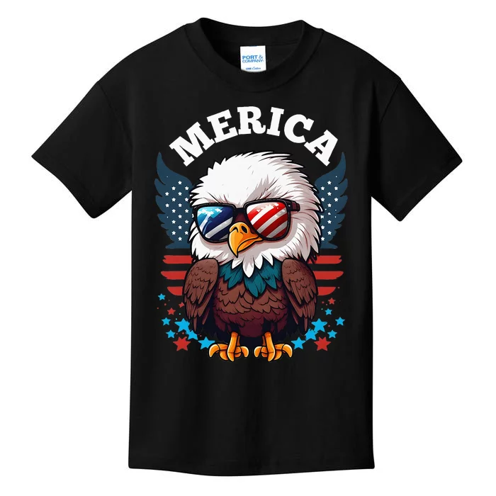 Merica Eagle Funny Patriotic Eagle Usa Flag Kids T-Shirt