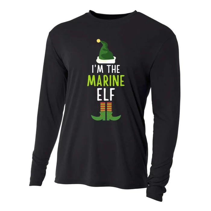 Marine Elf Funny Christmas Pajama Cooling Performance Long Sleeve Crew