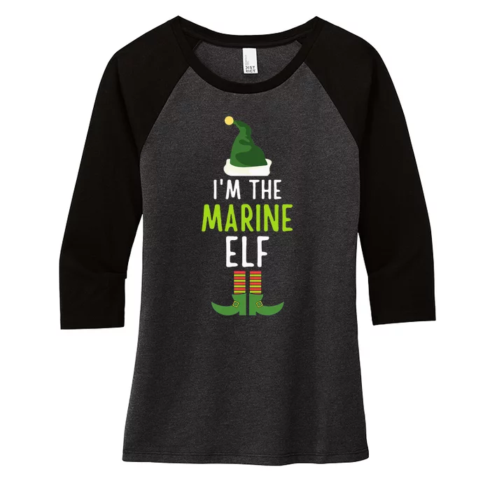 Marine Elf Funny Christmas Pajama Women's Tri-Blend 3/4-Sleeve Raglan Shirt