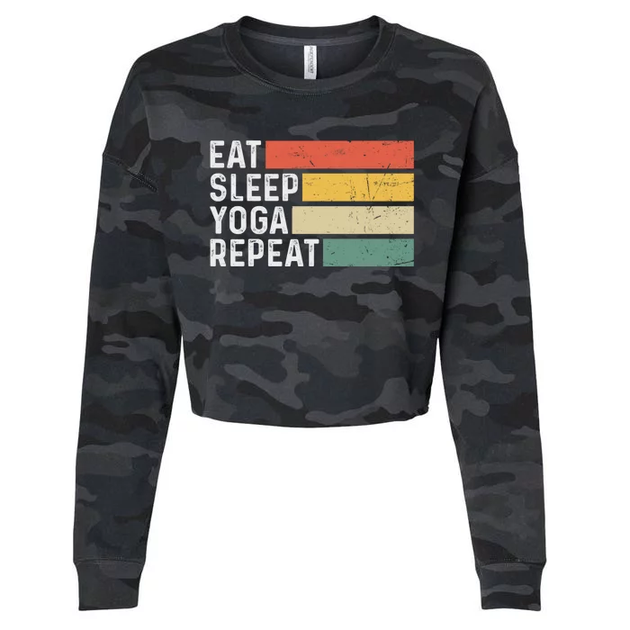 Meditation Exercise Funny Vintage Gift Eat Sleep Yoga Repeat Gift Cropped Pullover Crew