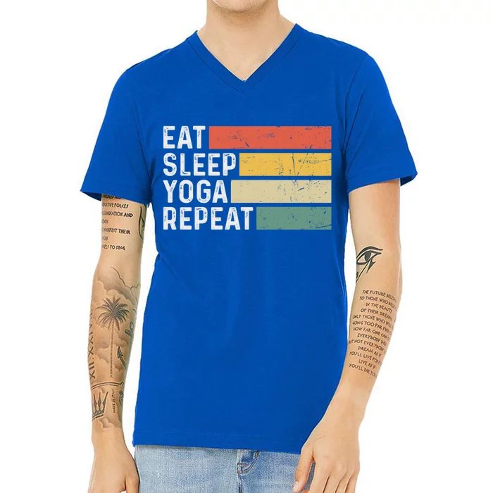 Meditation Exercise Funny Vintage Gift Eat Sleep Yoga Repeat Gift V-Neck T-Shirt