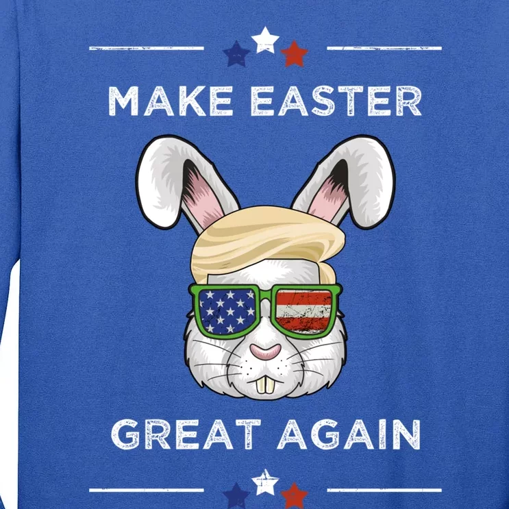 Make Easter Great Again Funny Trump Bunny Gift Usa Flag Gift Tall Long Sleeve T-Shirt