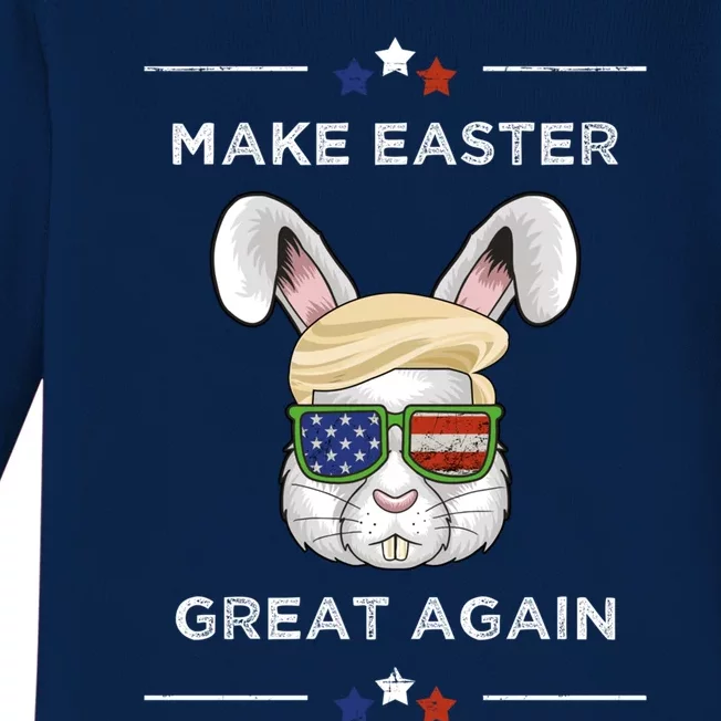 Make Easter Great Again Funny Trump Bunny Gift Usa Flag Gift Baby Long Sleeve Bodysuit