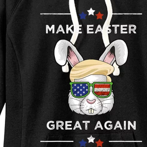 Make Easter Great Again Funny Trump Bunny Gift Usa Flag Gift Women's Fleece Hoodie